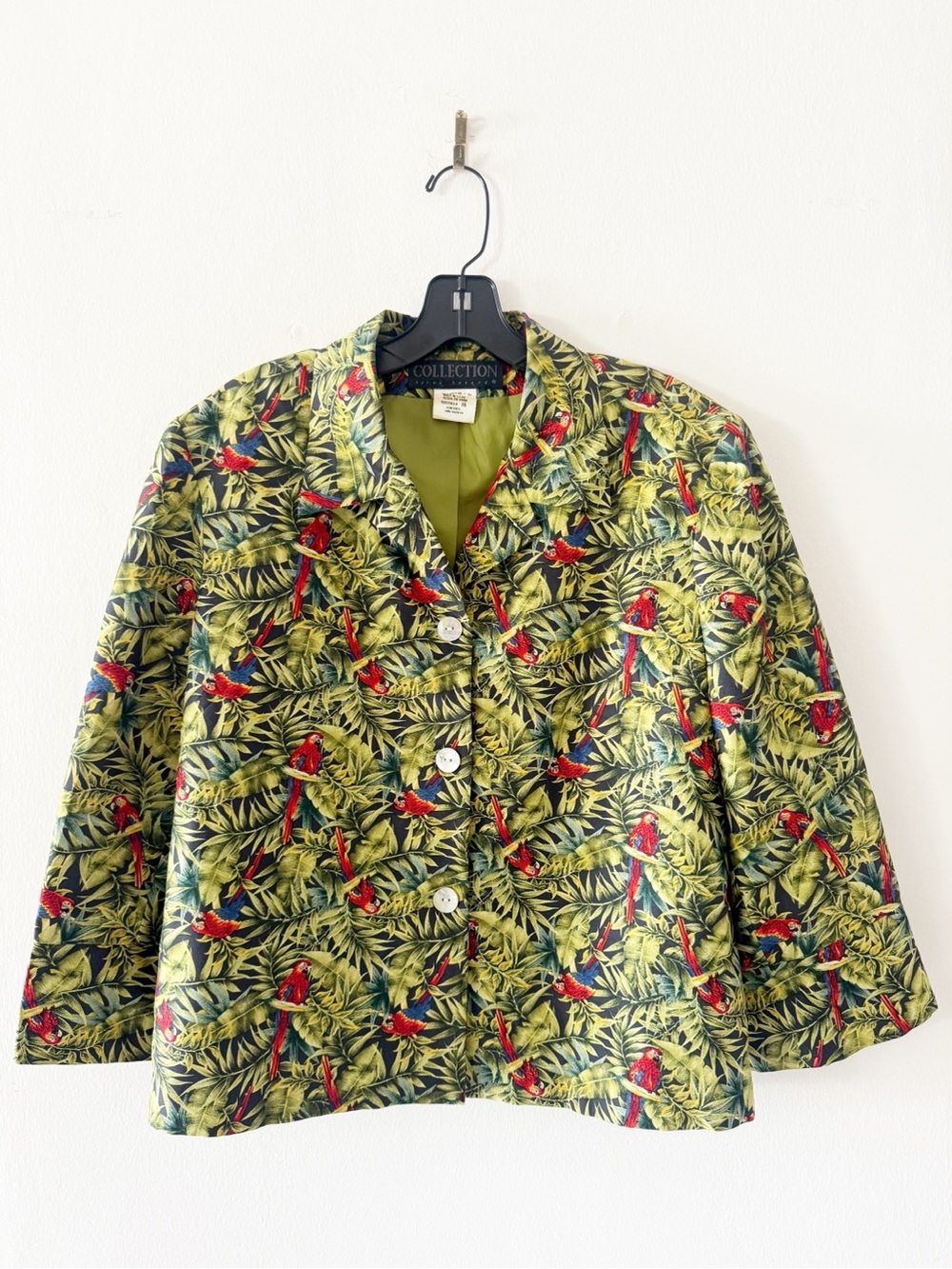 Vintage Silk Harve Benard Women Parrot Tropical Print Boxy Blazer Jacket Size 16